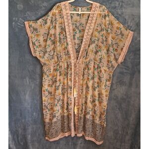Xhilaration Sheer Lace Duster Robe Romantic Floral Beach Coverup Kimono XL/XXL